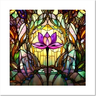 Stained Glass Lotus Flower Posters and Art